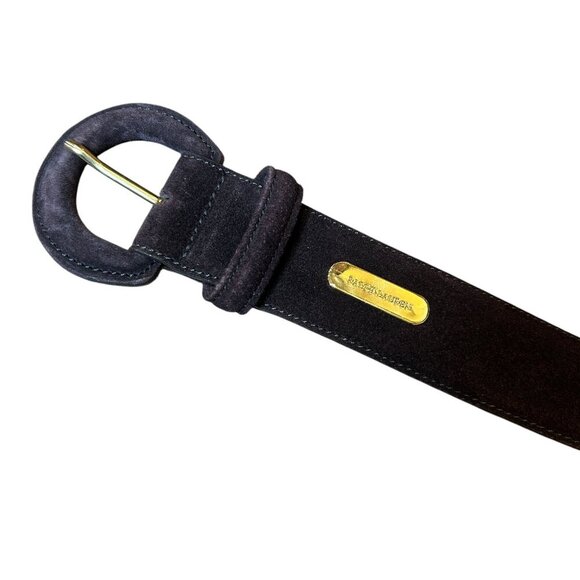 Ralph Lauren Made in Italy Brown Suede Leather Gold Metal Detail Belt Size Large - Picture 1 of 8